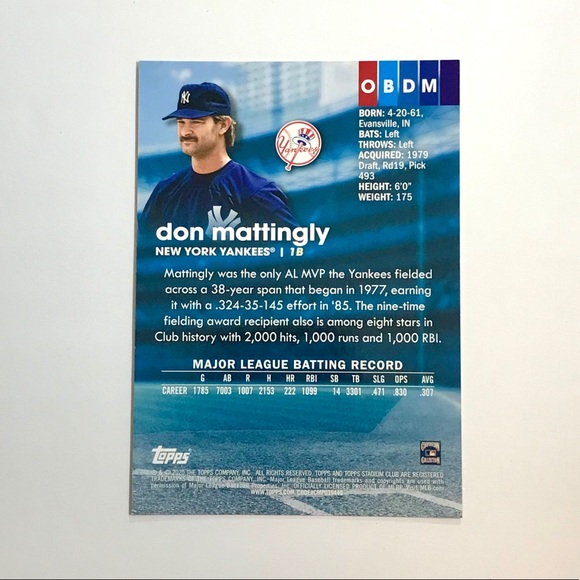 Don Mattingly Oversized Topps MLB Baseball Card - Picture 3 of 4